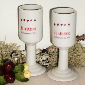 2 Amaretto Di Amore Ceramic Footed Cordial Shot Glasses Liqueur of Love 4"T